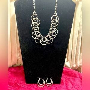 Necklace and earrings, Silver-tone